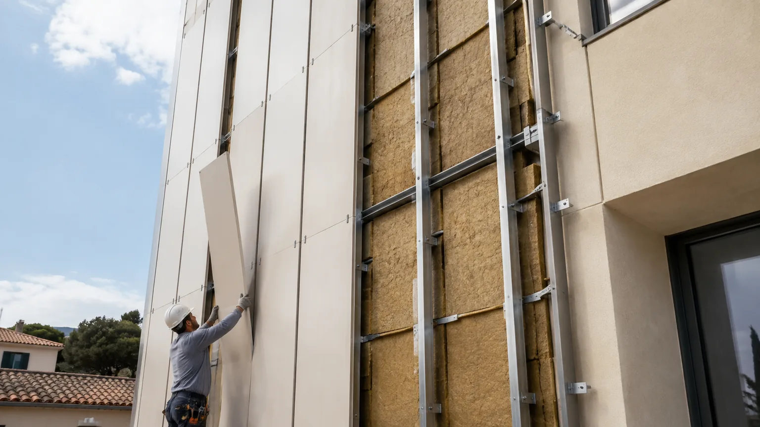 Vêtage ou vêture de façade lié à la couverture